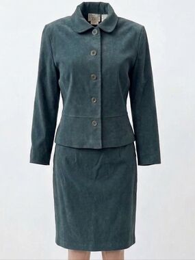 Vintage Bantry Bay Office Women's Two-Piece Teal Jacket & Midi Skirt Suit Size 8